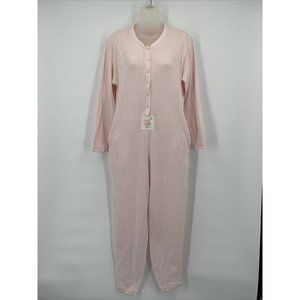 Victoria's Secret One Piece Small Pink Jumper Pajamas Pockets Eyelet Grannycore